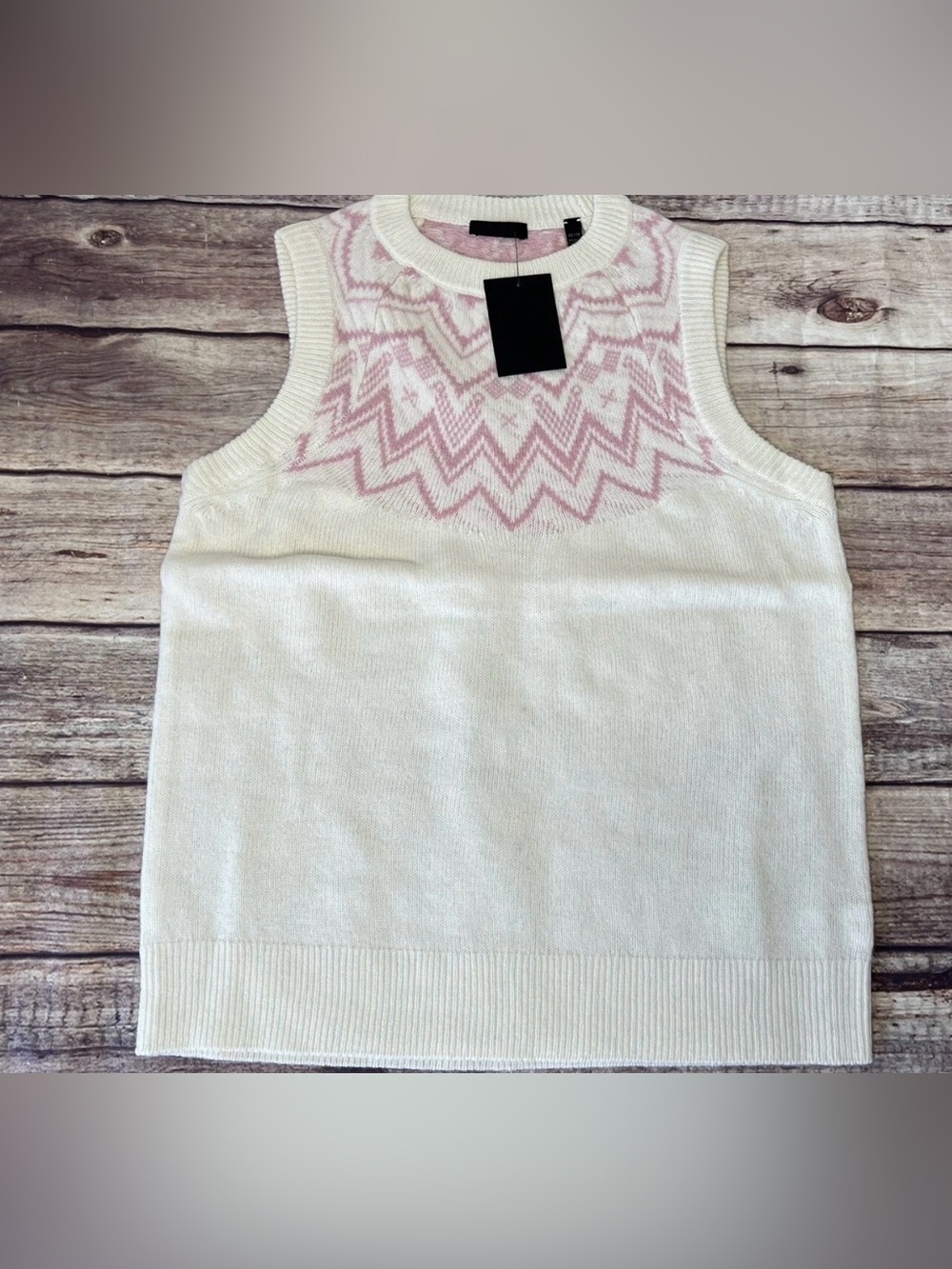 ATM Anthony Thomas Melillo White Pink Fair Isle Wool Sweater Vest XS NEW 984
